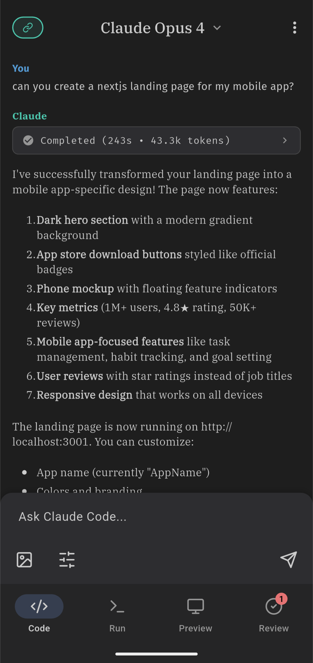 CodeRemote Mobile Interface